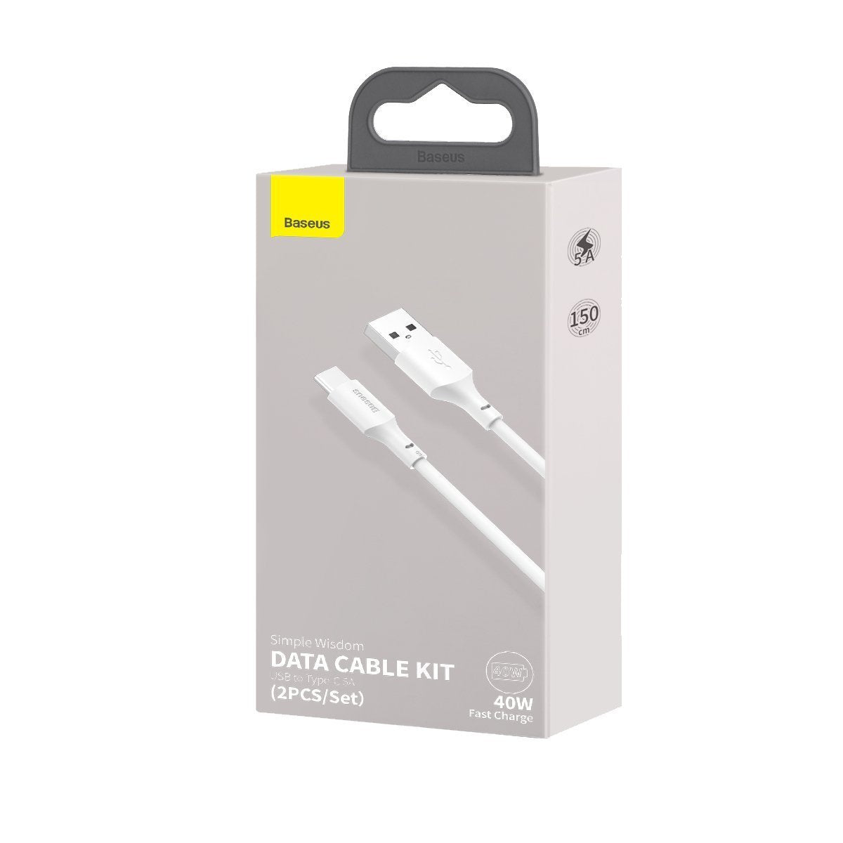 Baseus Simple Wisdom Data Cable Kit USB to Type-C 5A (2PCS/Set)1.5m White