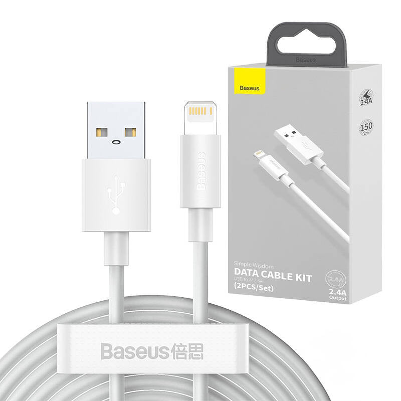 Baseus Simple Wisdom Data Cable Kit USB to Lightning 2.4A (2PCS/Set)1.5m White