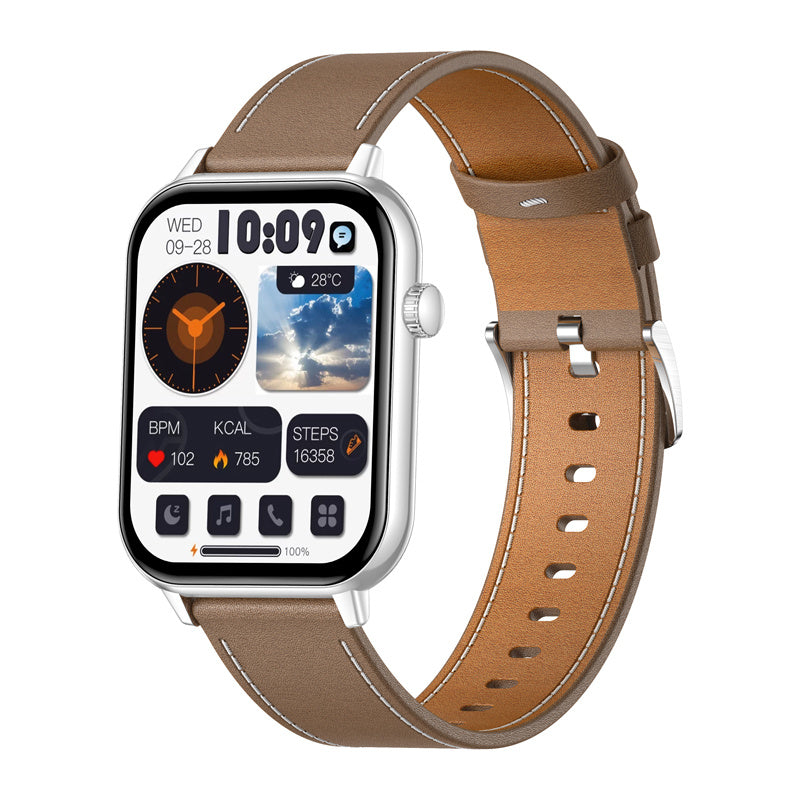 COLMI C28 Smartwatch – Silver + Brown Leather Strap