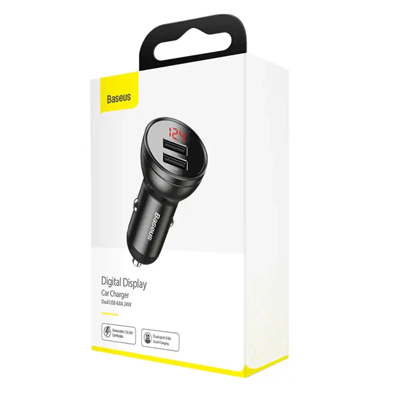 Baseus Car Charger with display 2x USB, 4,8A, 24W (gray)