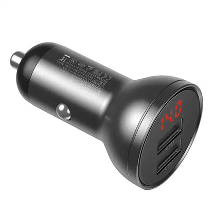 Baseus Car Charger with display 2x USB, 4,8A, 24W (gray)
