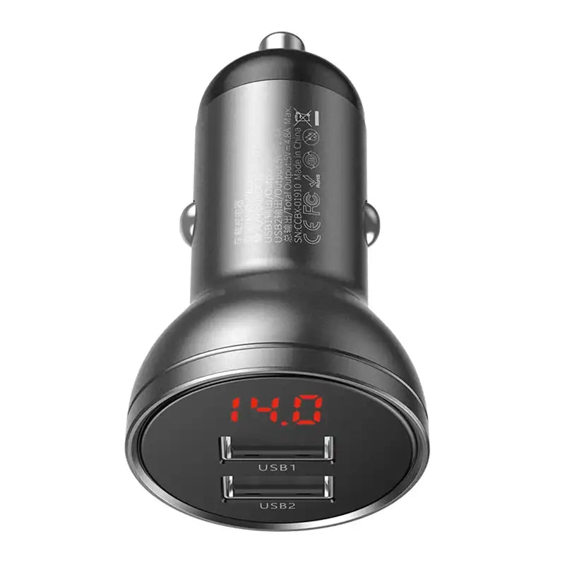Baseus Car Charger with display 2x USB, 4,8A, 24W (gray)