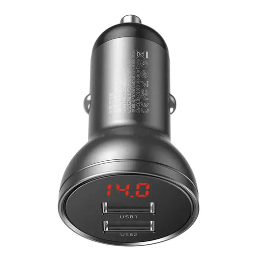 Baseus Car Charger with display 2x USB, 4,8A, 24W (gray)