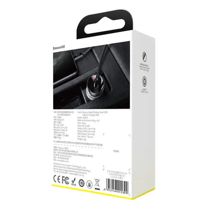 Baseus Car Charger with display 2x USB, 4,8A, 24W (gray)