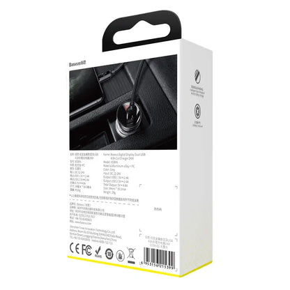 Baseus Car Charger with display, 2x USB, 4,8A, 24W (silver)
