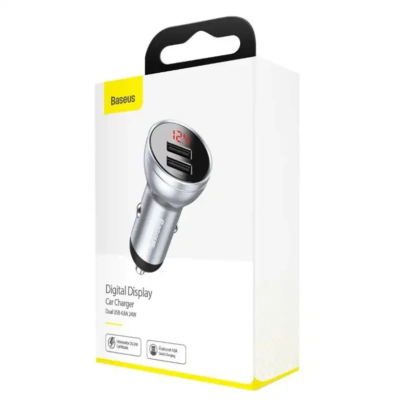 Baseus Car Charger with display, 2x USB, 4,8A, 24W (silver)
