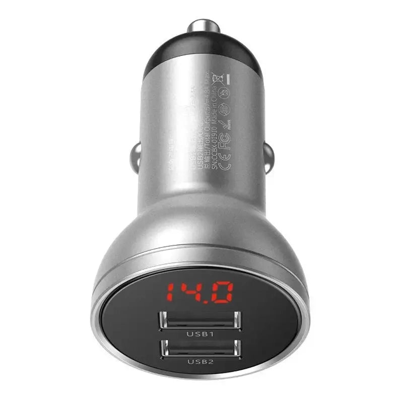 Baseus Car Charger with display, 2x USB, 4,8A, 24W (silver)