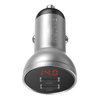 Baseus Car Charger with display, 2x USB, 4,8A, 24W (silver)