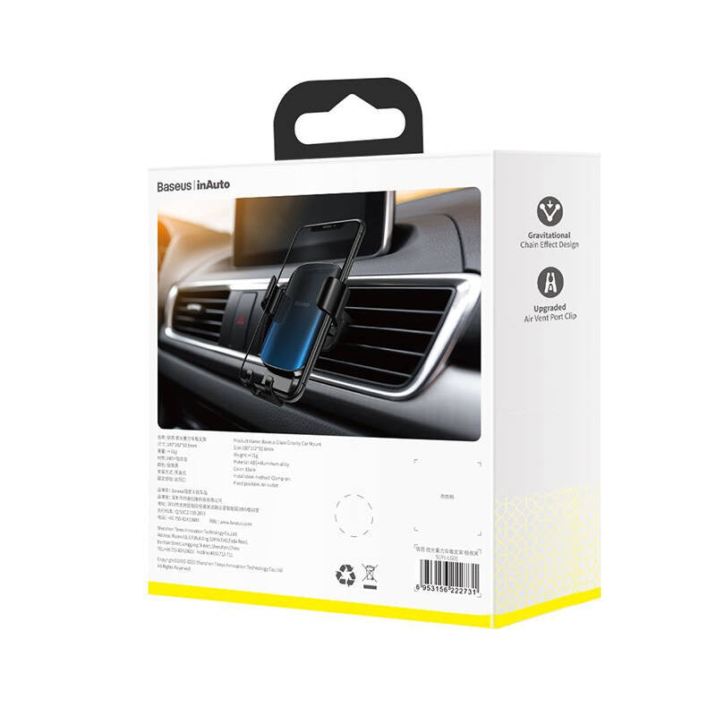 Baseus Glaze gravitational car holder for ventilation grid, aluminum (black)