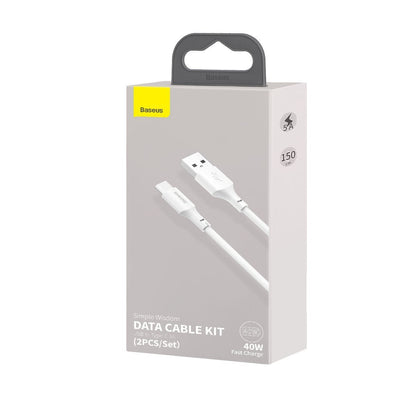 Baseus Simple Wisdom Data Cable Kit USB to Type-C 5A (2PCS/Set）1.5m White