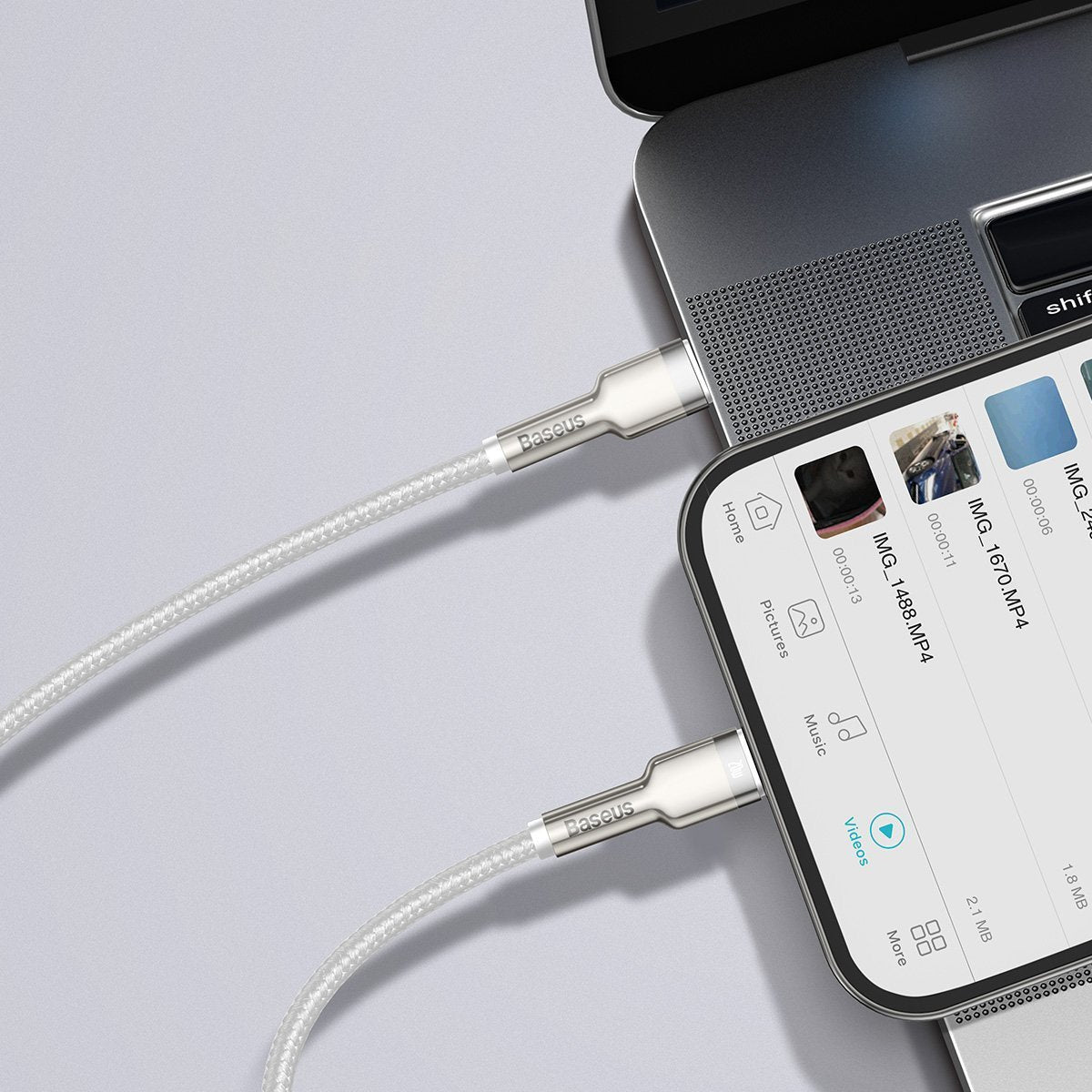 USB-C cable for Lightning Baseus Cafule, PD, 20W, 2m (white)
