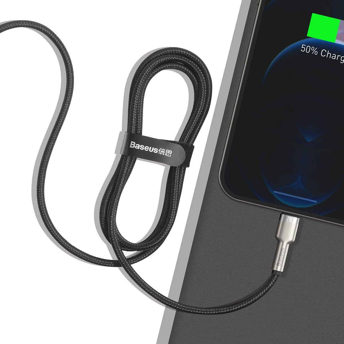 USB cable for Lightning Baseus Cafule, 2.4A, 1m (black)