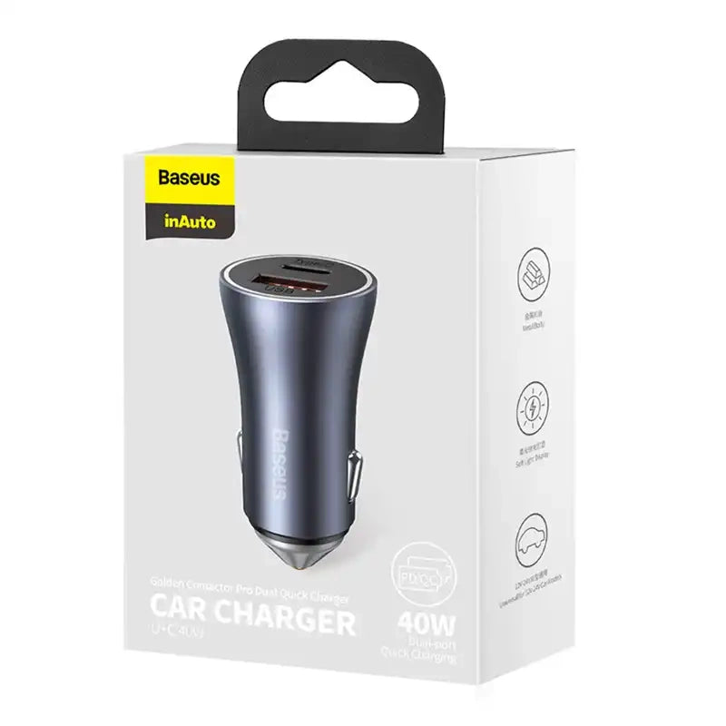 Baseus Golden Contactor Pro Car Charger USB + USB-C, QC4.0+, PD, SCP, 40W (gray)