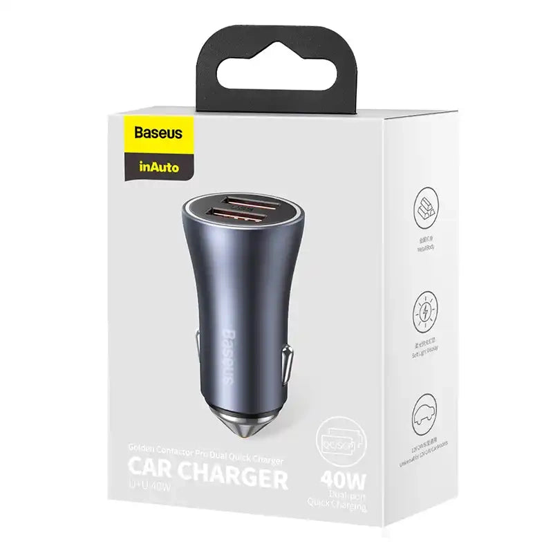 Baseus Golden Contactor Pro car charger, 2x USB, 40W (gray)