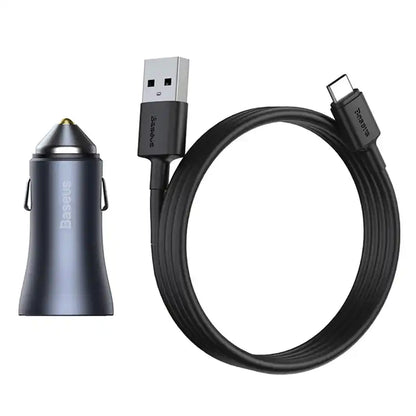 Baseus Golden Contactor Pro Car Charger USB + USB-C, QC4.0+, PD, SCP, 40W (gray) + CabelUSB do USB-C 1m (black)