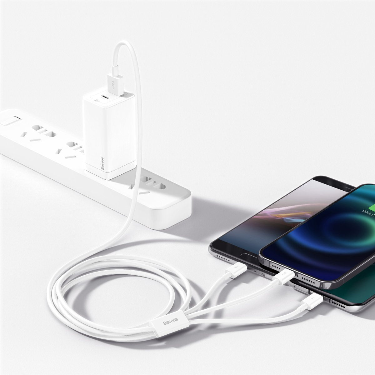 USB cable 3in1 Baseus Superior Series, USB to micro USB / USB-C / Lightning, 3.5A, 1.5m (white)