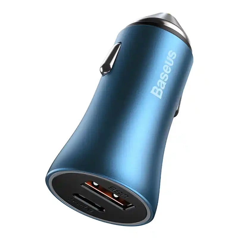 Baseus Golden Contactor Pro car charger, USB + USB-C, QC4.0+, PD, SCP, 40W (blue) + USB-C - Lightning cable 1m (blue)