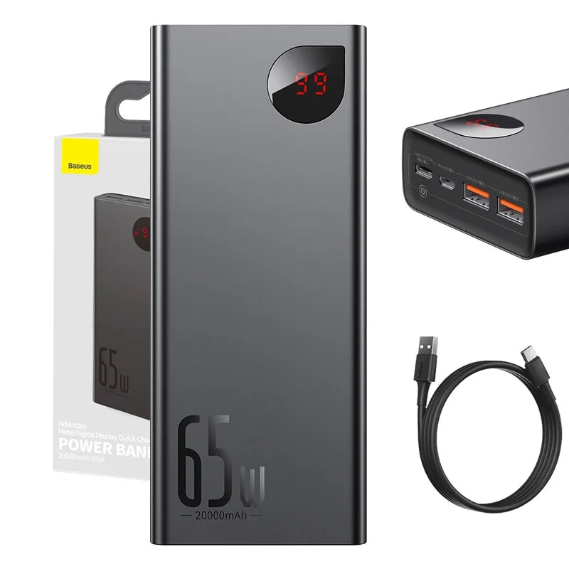 Powerbank Baseus Adaman Metal 20000mAh PD QC 3.0 65W 2xUSB + USB-C + micro USB (Black)