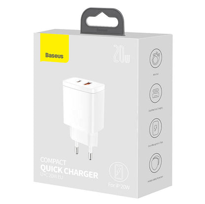 Baseus Compact Quick Charger, USB, USB-C, 20W (white)