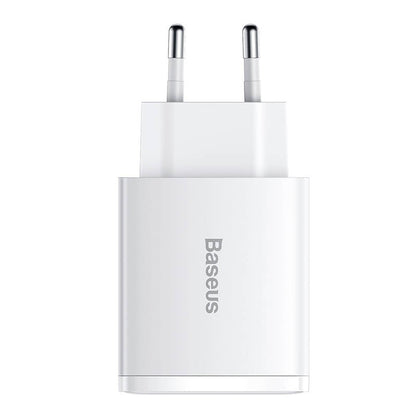 Baseus Compact Quick Charger, 2xUSB, USB-C, PD, 3A, 30W (white)