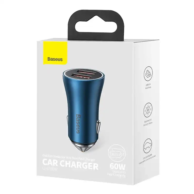 Baseus Golden Contactor Max car charger, 2x USB, 60W (blue)