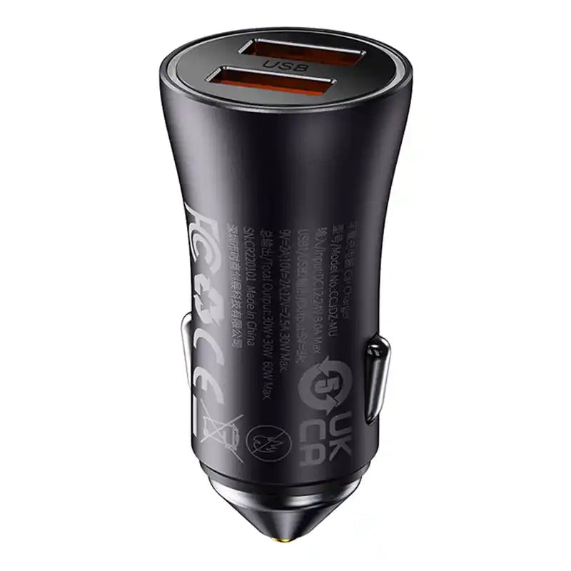 Baseus Golden Contactor Max car charger, 2x USB, 60W (gray)