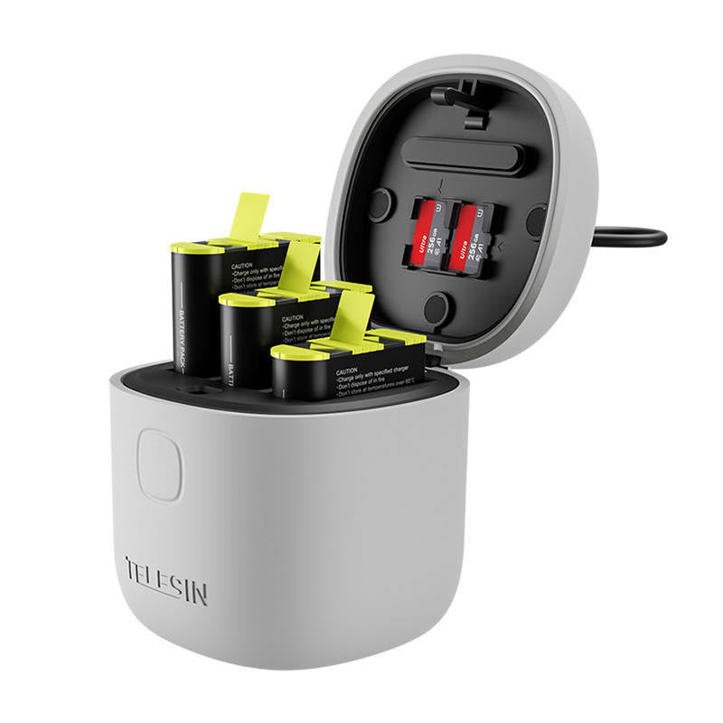 3-slot waterproof charger Telesin Allin box for GoPro Hero 9 / Hero 10 / Hero 11 / Hero 12 + 3 batteries (GP-BTR-906-GY-B)