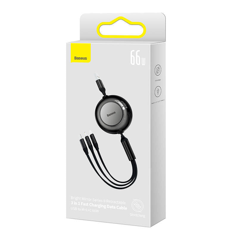 Baseus Bright Mirror 3, USB 3-in-1 cable for micro USB / USB-C / Lightning 66W / 2A 1.1m (Black)