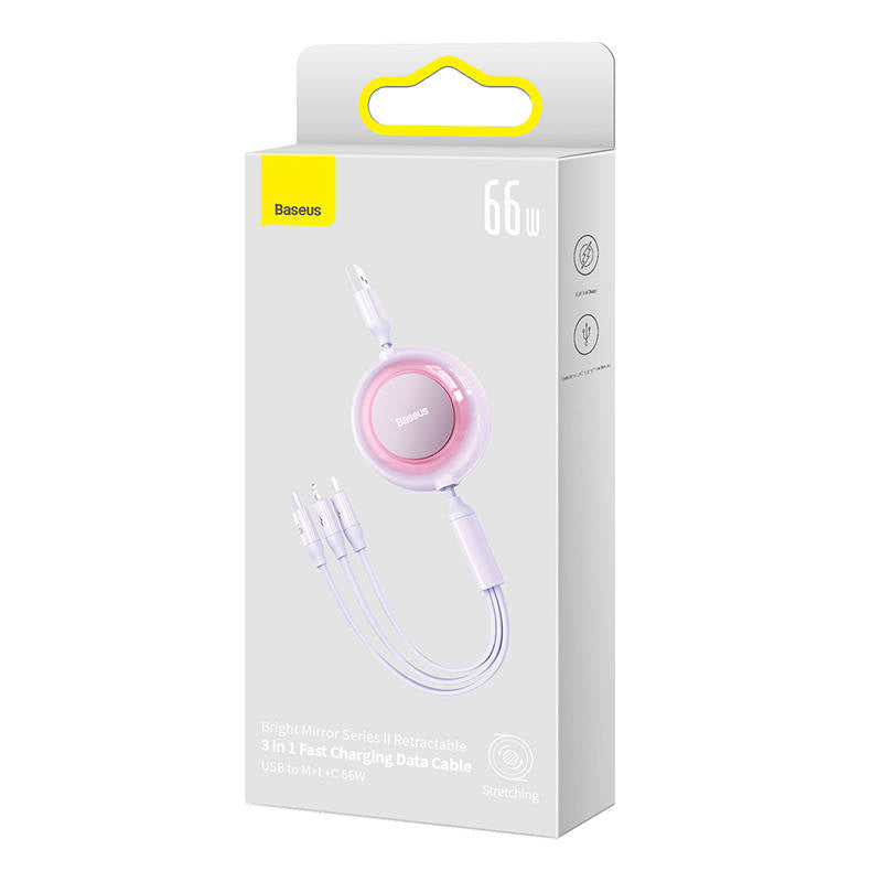 Baseus Bright Mirror 3, USB 3-in-1 cable for micro USB / USB-C / Lightning 66W / 2A 1.1m (Purple)