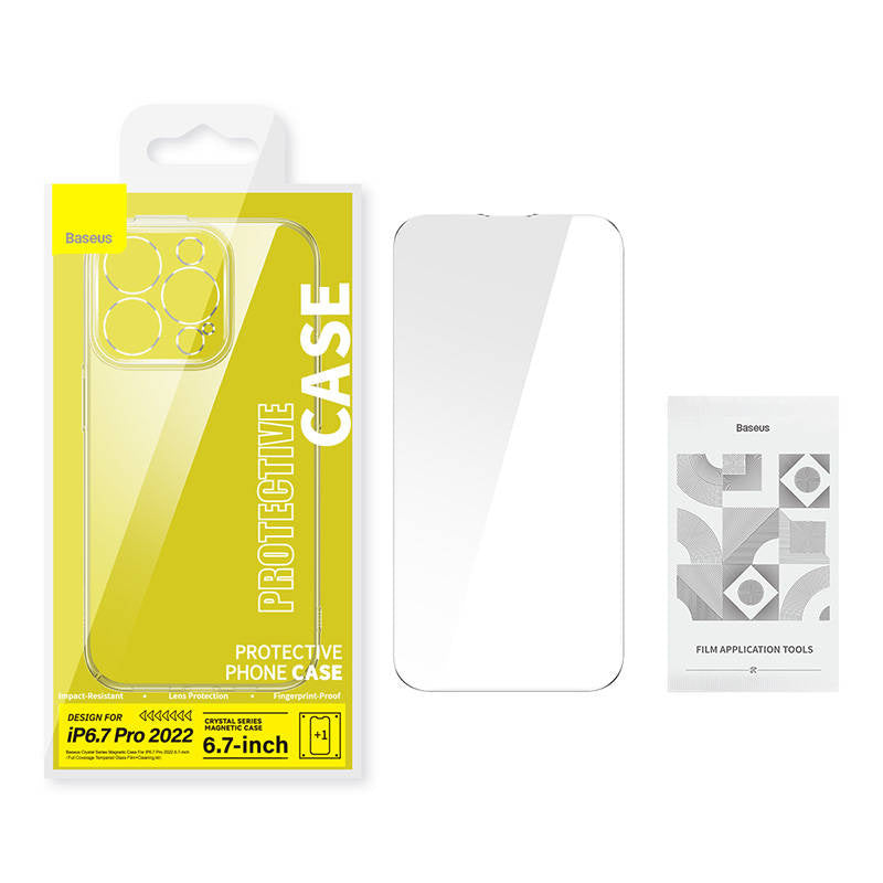 Baseus Crystal Transparent Magnetic Case and Tempered Glass set for iPhone 14 Pro Max