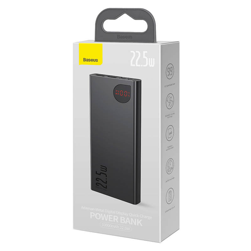 Powerbank Baseus Adaman Metal, 10000mAh, 2xUSB, USB-C, Lightning, MicroUSB  22.5W (black)