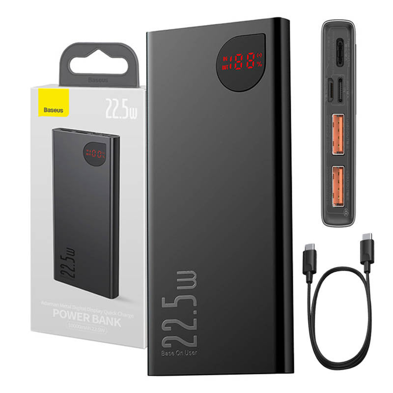 Powerbank Baseus Adaman Metal, 10000mAh, 2xUSB, USB-C, Lightning, MicroUSB  22.5W (black)