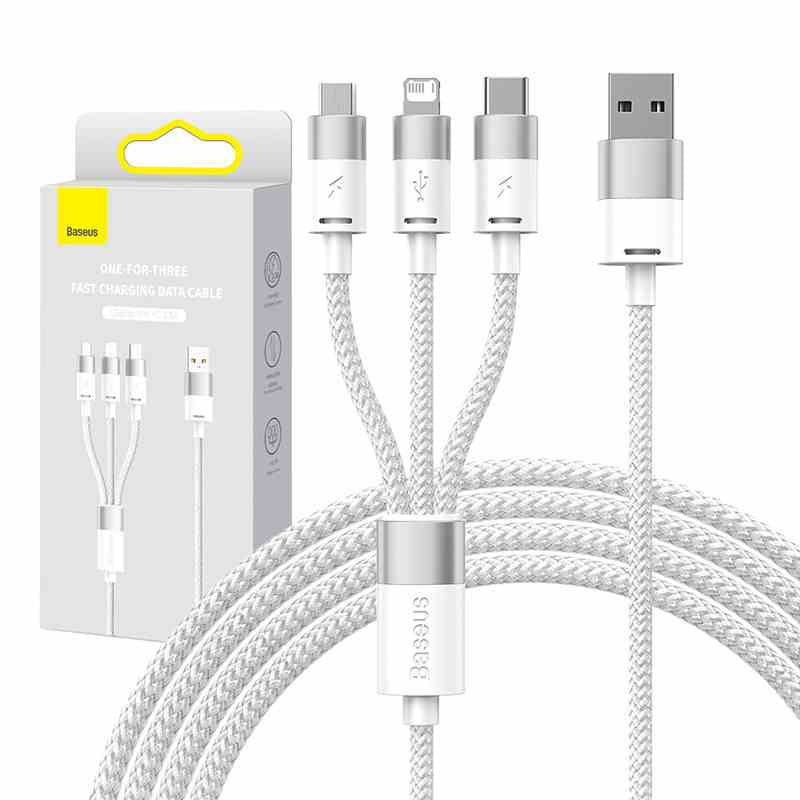 3in1 USB cable Baseus StarSpeed Series, USB-C + Micro + Lightning 3,5A, 1.2m (White)