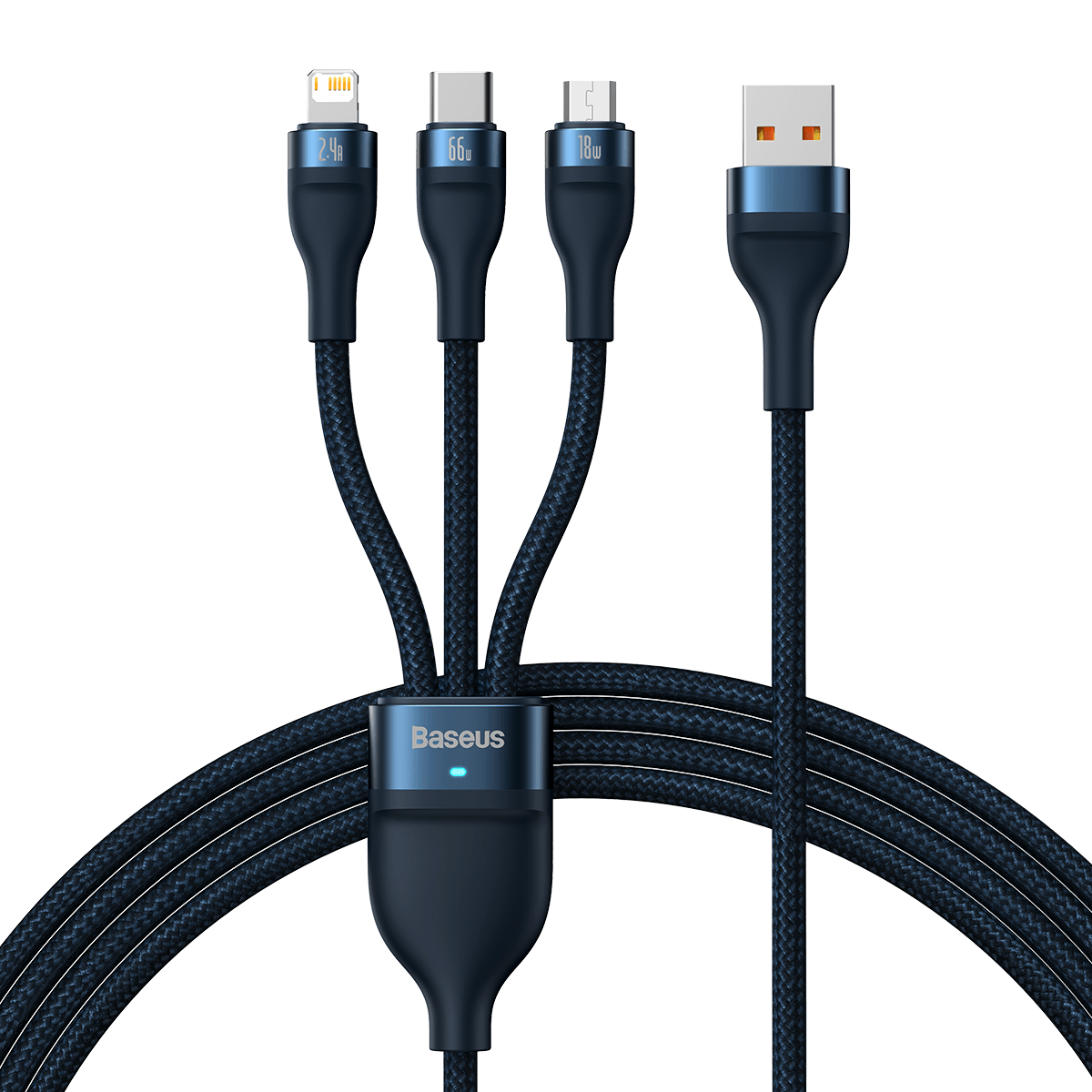 3in1 USB cable Baseus USB 3in1 Baseus Flash Series,  USB-C + Micro + Lightning 66W, 1.2m (blue)