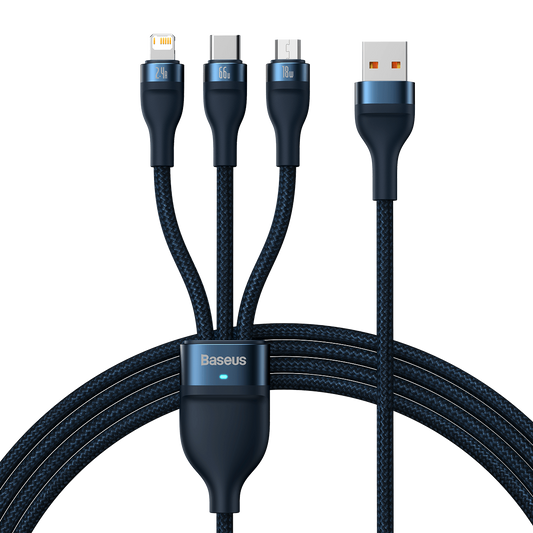 3in1 USB cable Baseus USB 3in1 Baseus Flash Series,  USB-C + Micro + Lightning 66W, 1.2m (blue)