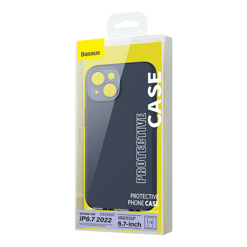 Baseus Liquid Silica Magnetic Case and Tempered Glass set for iPhone 14 Plus (blue)