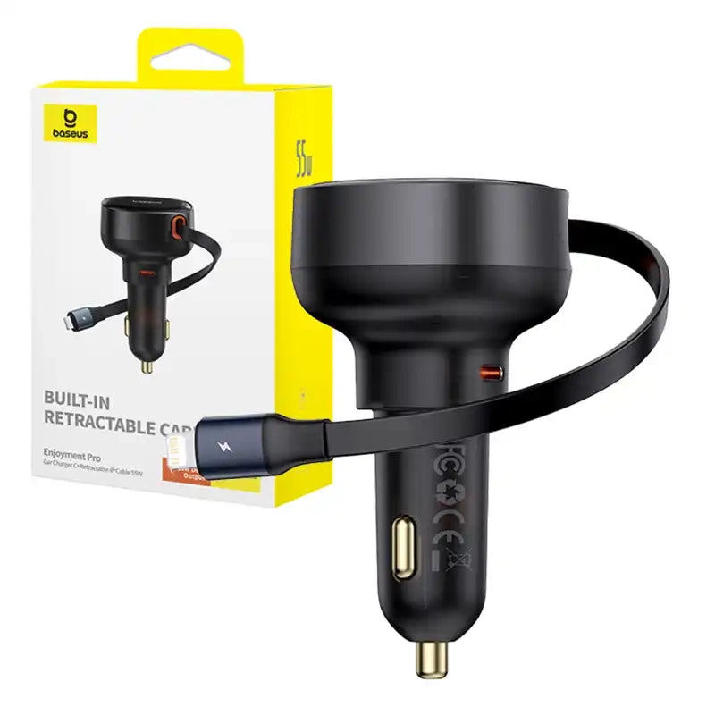 Car Charger Baseus Enjoyment Pro with lightning cable + USB-C , 55W (black)