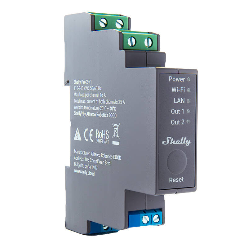 Shelly Pro 2 DIN Rail 2-channel Relay, WiFi/LAN