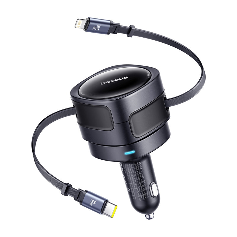 Baseus Enjoyment Max car charger with USB-C+Lightning cables 60W Black