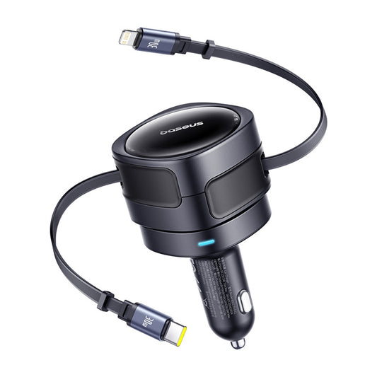 Baseus Enjoyment Max car charger with USB-C+Lightning cables 60W Black