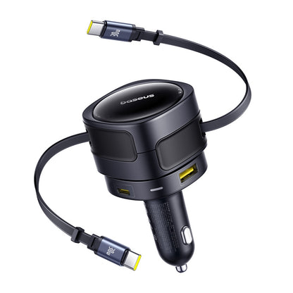 Baseus Enjoyment Max car charger with USB-C+USB-C cables and USB-A+USB-C ports 90W Black