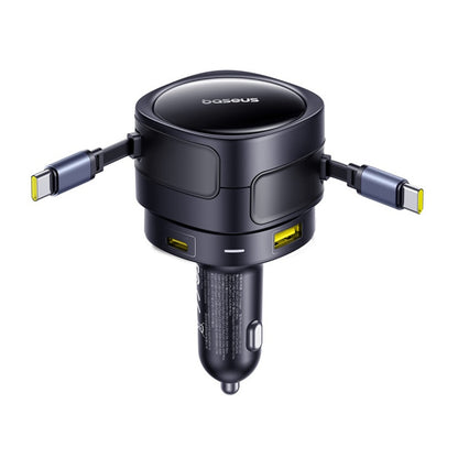 Baseus Enjoyment Max car charger with USB-C+USB-C cables and USB-A+USB-C ports 90W Black