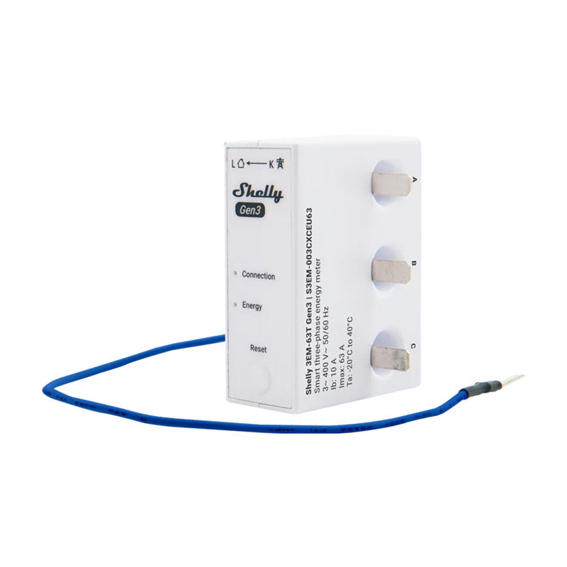 Shelly 3EM-63T Gen3 1/3-channel WiFi energy meter (flat terminal)